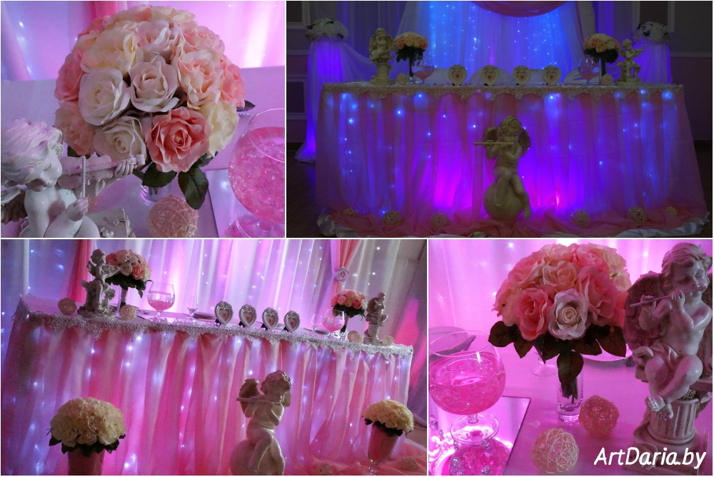 Цветы на стол молодоженов в прокат Минск. Искусственные цветы на стол молодых в аренду – композиции из роз, лилий, букеты из роз. Низкая цена проката.