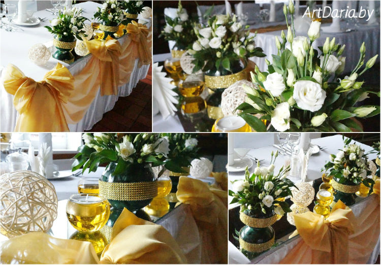 Оформление свадьбы в золотом цвете, декор свадебного зала в золотом цвете.